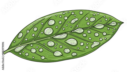 Detailed leaf with water droplets on white background