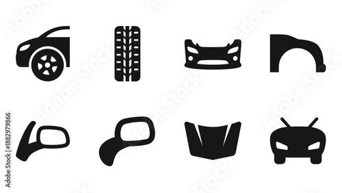 Car parts silhouette icons collection - automotive components set