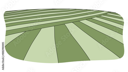 Minimalist agricultural field view with green stripes and lines in abstract design