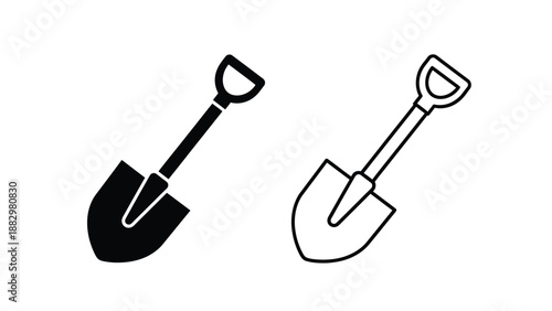 two shovels icon set black and white outline illustration
