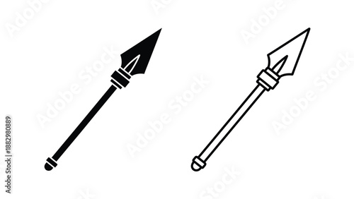 two black and white spearhead icons isolated on a white background