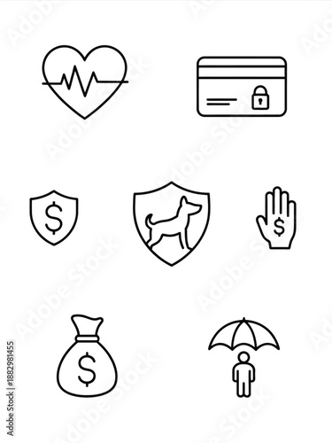 Various insurance icons isolated on white background, Vector, illustration