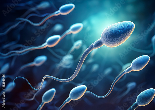 Human male sperm swimming along the fallopian tube towards the female egg cell