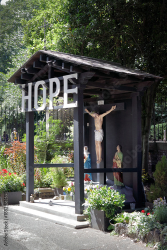 A message of hope in the crucifixion scene at St. Joseph's Church on Highgate Hill, in the Diocese of Westminster, London