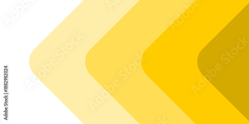 Abstract yellow arrow background with layered curved shapes on white space.