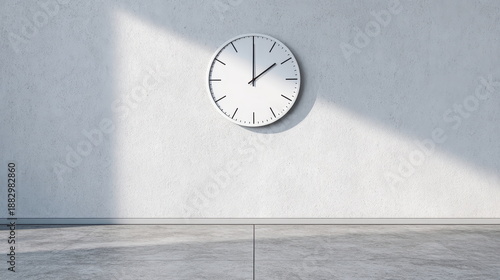 Wallpaper Mural Minimalist white round analog clock hangs on textured wall with sun shadows Daylight Savings Daylight Saving Time Torontodigital.ca