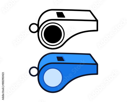 Sports whistle icon set, flat and outline referee whistle vector illustration