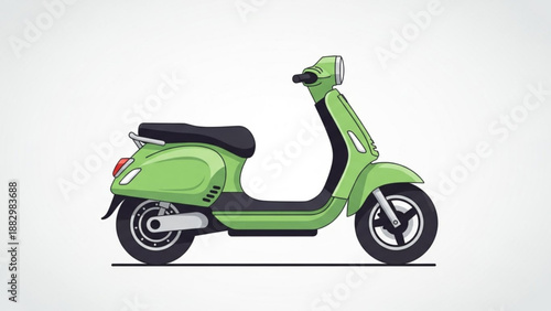 A green scooter with a black seat and wheels in a minimalist vector illustration