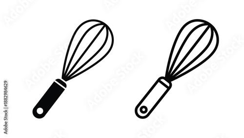 a simple illustration depicting two black kitchen whisks against a white background