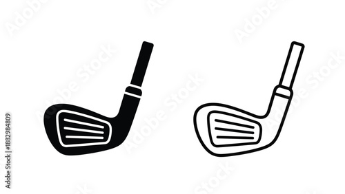 a simple black and white illustration depicting two golf clubs side by side