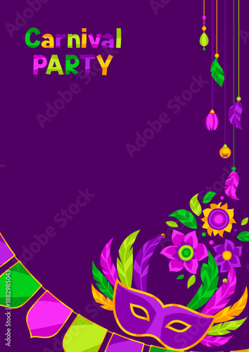 Mardi Gras party background. Carnival illustration for traditional holiday or festival.