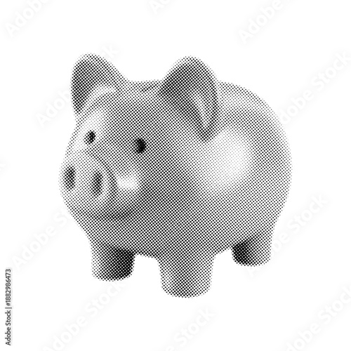 Halftone Piggy Bank on white,cut out element for collage design