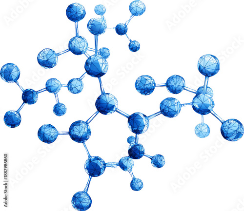 Blue Molecular Structure Diagram Illustrating Complex Atomic Connections and Networks