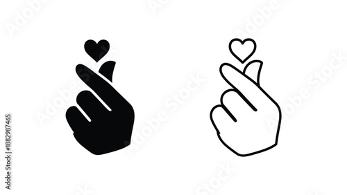 two hands forming a heart shape k pop heart symbol black and white icons