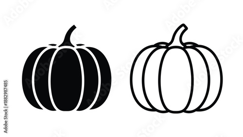 two black pumpkins isolated on white background simple vector illustration