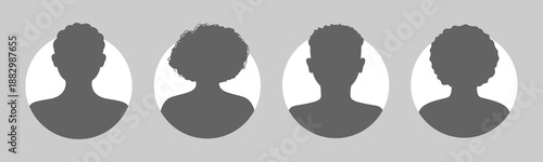 Silhouette profile avatar African American male and female portraits. Anonymous user interfaces. Profiles of unknown people. Man, woman, people. Gray vector illustration. All objects are isolated