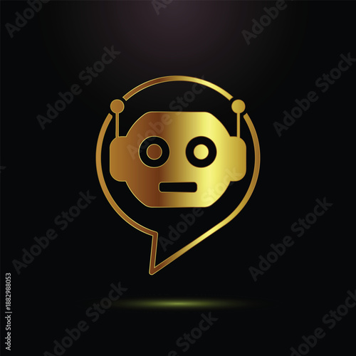gold robot head with headset and speech bubble