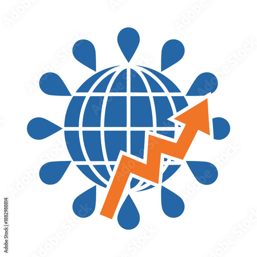 Global virus outbreak pandemic spread growth concept with rising arrow  worldwide health crisis icon