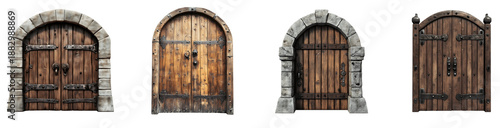 Large wooden dungeon door isolated on transparent background, PNG
