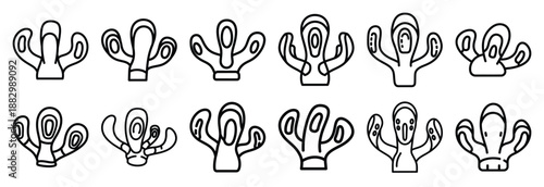 Collection of  barnacle rock cling  line art icons on white background. Set of animal linear symbols. Vector illustration.