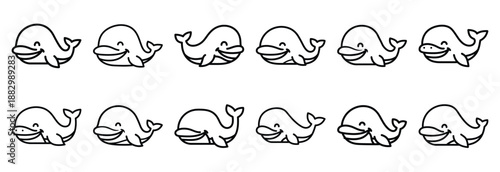 Collection of  beluga whale smile  line art icons on white background. Set of animal linear symbols. Vector illustration.