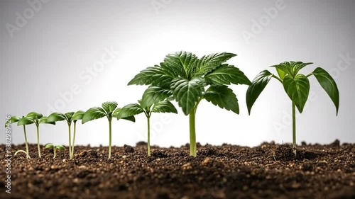 Stages of plant growth from seed to fully grown plant, isolated.