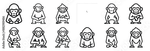 Collection of  capuchin monkey smart  line art icons on white background. Set of animal linear symbols. Vector illustration.
