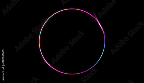 Neon circle with glow on black background. LED pink and blue frame. 3D vector illustration isolated on black background.