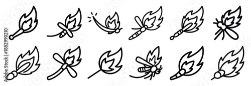 Collection of  firefly glowing tail  line art icons on white background. Set of animal linear symbols. Vector illustration.