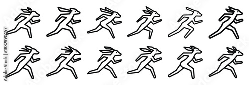Collection of  gazelle leap run  line art icons on white background. Set of animal linear symbols. Vector illustration.