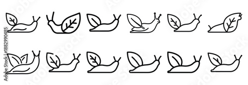 Collection of  garden slug crawl  line art icons on white background. Set of animal linear symbols. Vector illustration.