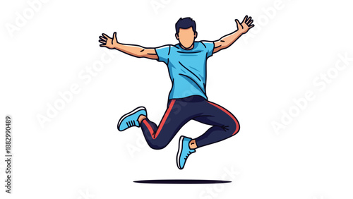 Energetic Man Jumping in Celebration or Fitness Pose Illustration on White Background