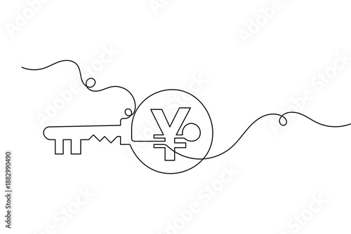 Yen currency symbol continuous one line drawing and minimalist style isolated outline vector