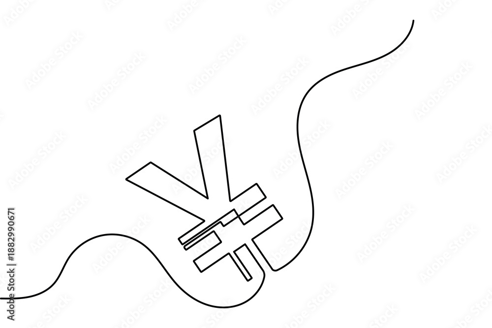 Obraz premium Yen currency symbol continuous one line drawing and minimalist style isolated outline vector