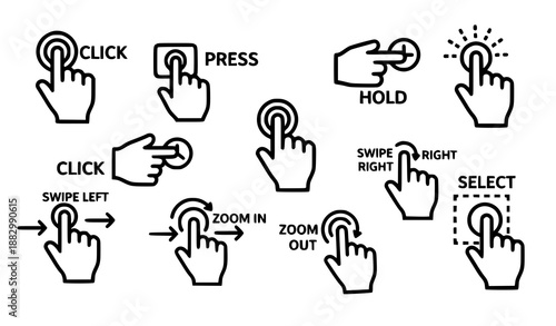 Outline Hand Cursor and Pointer Icons Vector Collection for User Interaction Symbols