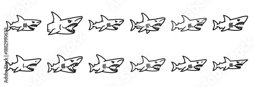Collection of  goblin shark long  line art icons on white background. Set of animal linear symbols. Vector illustration.