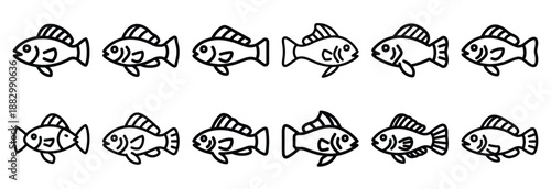 Collection of  goby small fin  line art icons on white background. Set of animal linear symbols. Vector illustration.