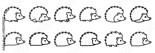 Collection of  hedgehog curled ball  line art icons on white background. Set of animal linear symbols. Vector illustration.