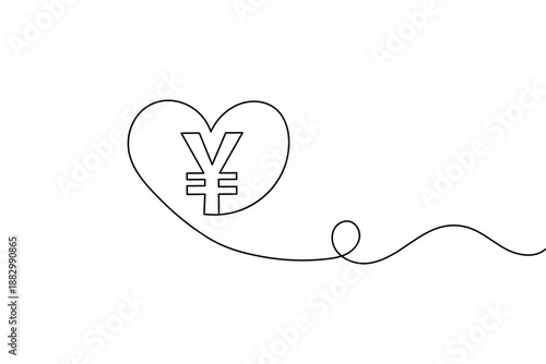 Yen currency symbol continuous one line drawing and minimalist style isolated outline vector