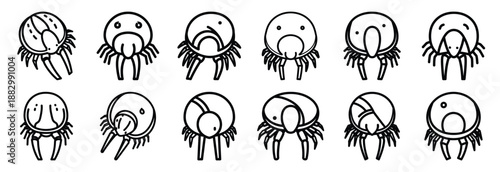 Collection of  horseshoe crab ancient  line art icons on white background. Set of animal linear symbols. Vector illustration.