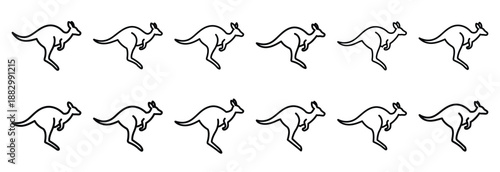 Collection of  kangaroo jumping  line art icons on white background. Set of animal linear symbols. Vector illustration.