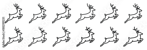 Collection of  jumping deer  line art icons on white background. Set of animal linear symbols. Vector illustration.