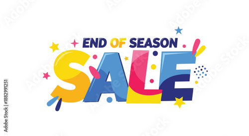 Vibrant end of season sale banner with bold, playful typography and dynamic confetti elements, perfectly capturing the excitement of shopping
