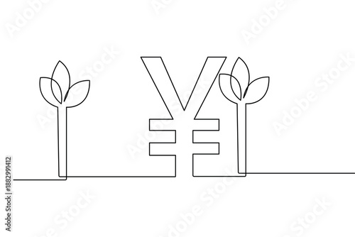 Currency yen symbol continuous one line drawing and minimalist style isolated outline vector art