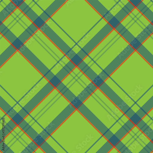 Green Plaid Pattern with Diagonal Stripes and Orange Accents