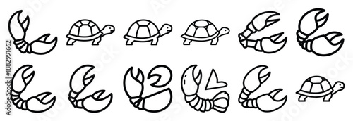 Collection of  lobster claw open  line art icons on white background. Set of animal linear symbols. Vector illustration.