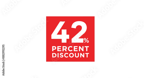 Vibrant red square graphic featuring a prominent forty-two percent discount announcement for sales promotions