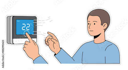 Man adjusting digital thermostat for indoor climate control optimising home temperature settings for comfort and energy efficiency