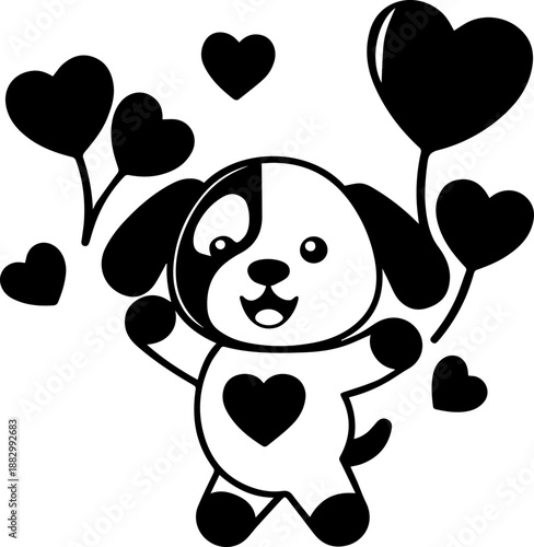 SVG vector illustration of a Valentine-themed dog.Cute Sleeping Puppy on Cozy Blanket Illustration