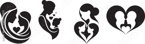 Silhouette faces with heart, emotional wellness and mental health concept